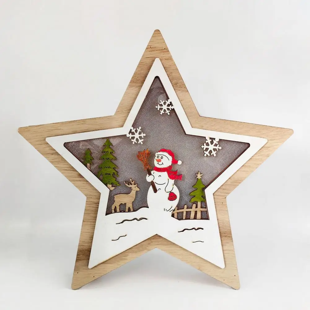 Christmas Star Decor Festive Wooden Christmas Ornament Set with Light-up Snowman Santa Claus Elk Holiday Table Sign for Home