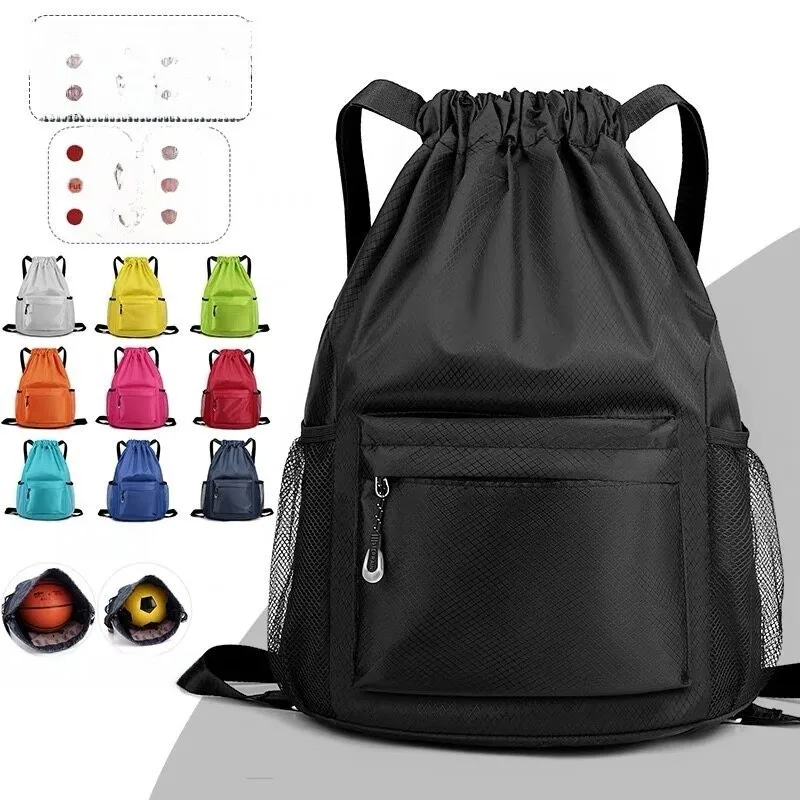 Simple Drawstring Sports Backpack Fitness Basketball Bag Waterproof Lightweight Polyester Fiber Youth Outdoor Function Style