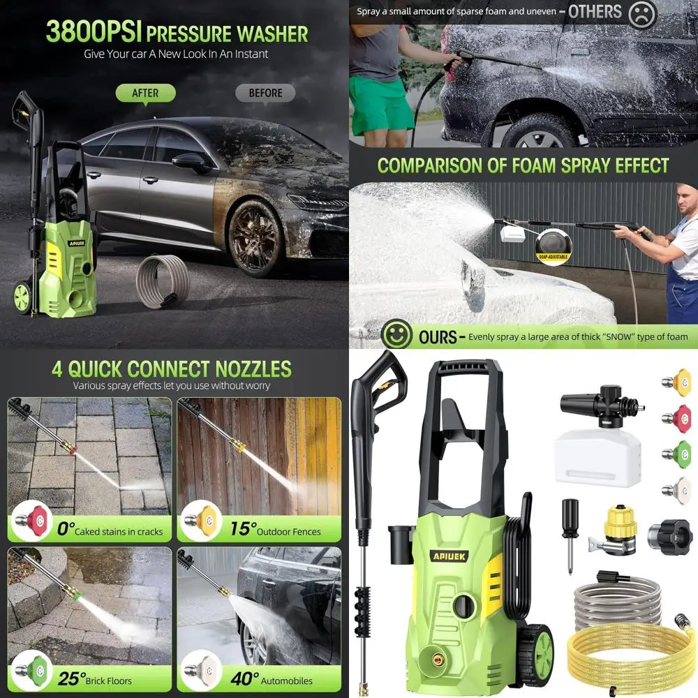 

Портативная мойка высокого давления с 23-футовым выходным шлангом, 6,6-футовым впускным шлангом, стальной насадкой, 4 насадками-соплами, для мытья автомобилей, патио, окон - 38