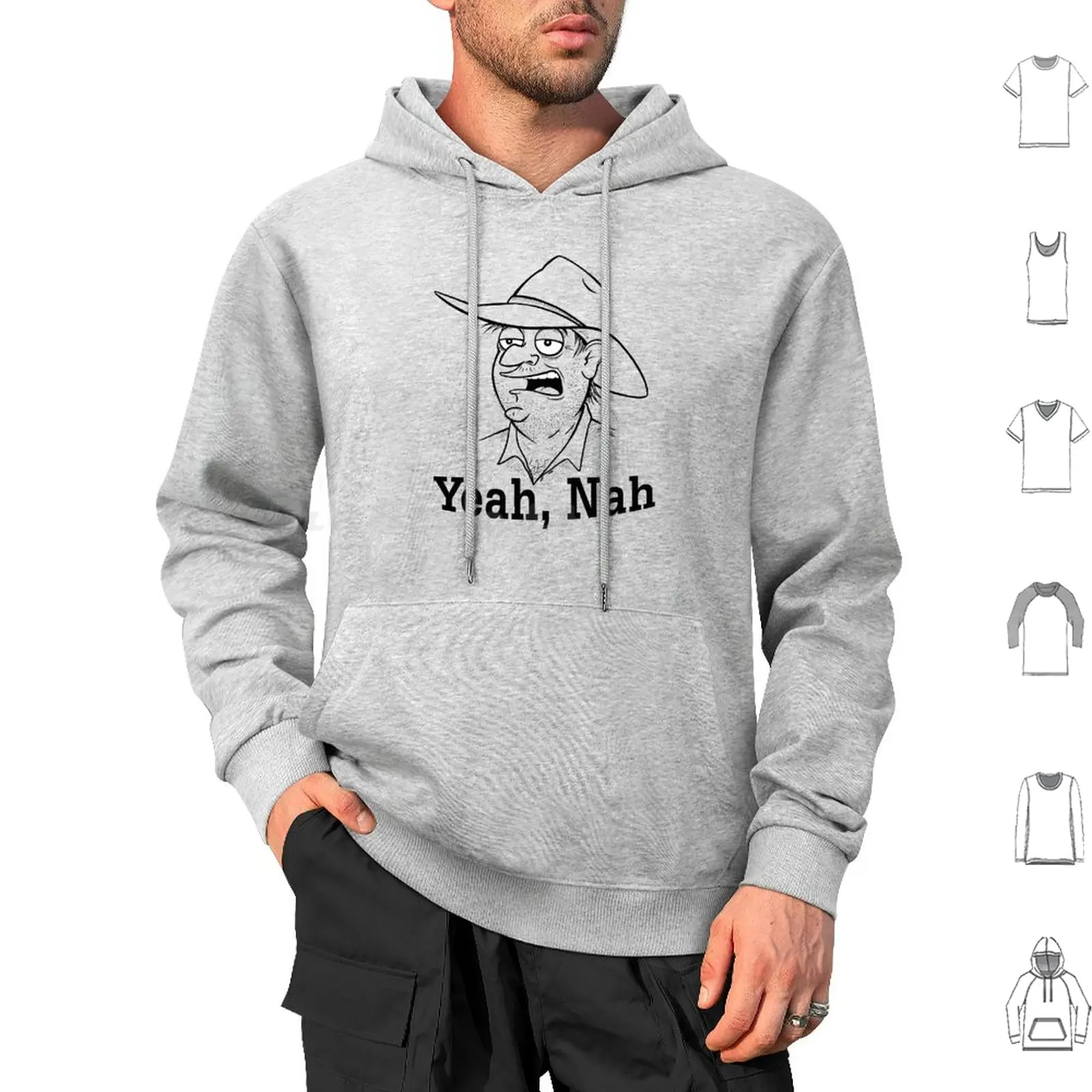 Yeah , Nah Hoodies Long Sleeve Yeah Nah Australia Aussie Slang Funny Straya Cartoon Bloke Farmer Outback Hat Joke