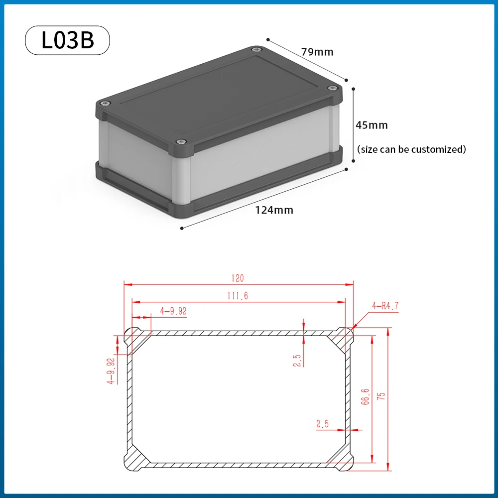 Outdoor Waterproof Electric Box IP68 Power Atlectric Mounting Housing Plastic Cover Aluminium Project Enclosure L03B 120*75mm