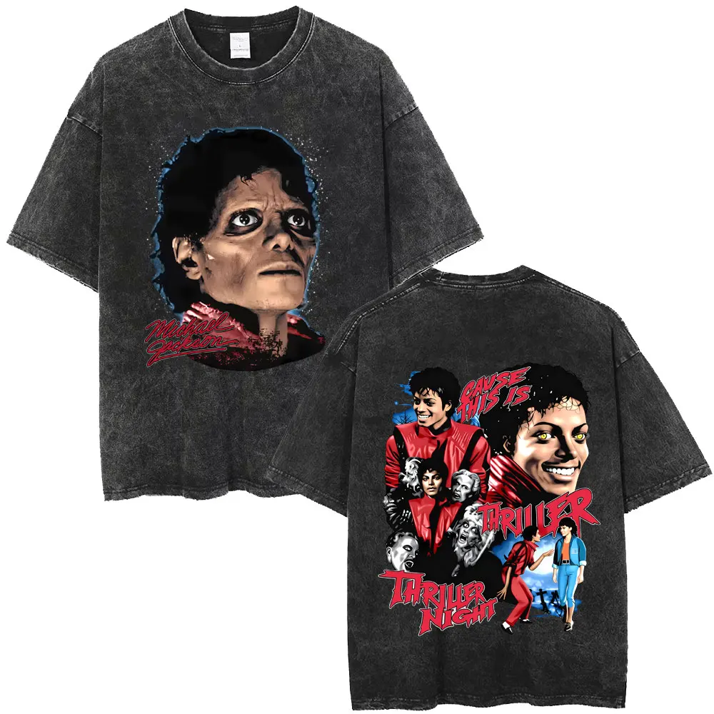 

Washed Vintage Michael Jackson Thriller Graphic T-shirt Men Women Fashion Gothic Rock Tshirt Men's Retro Punk Oversized T Shirts