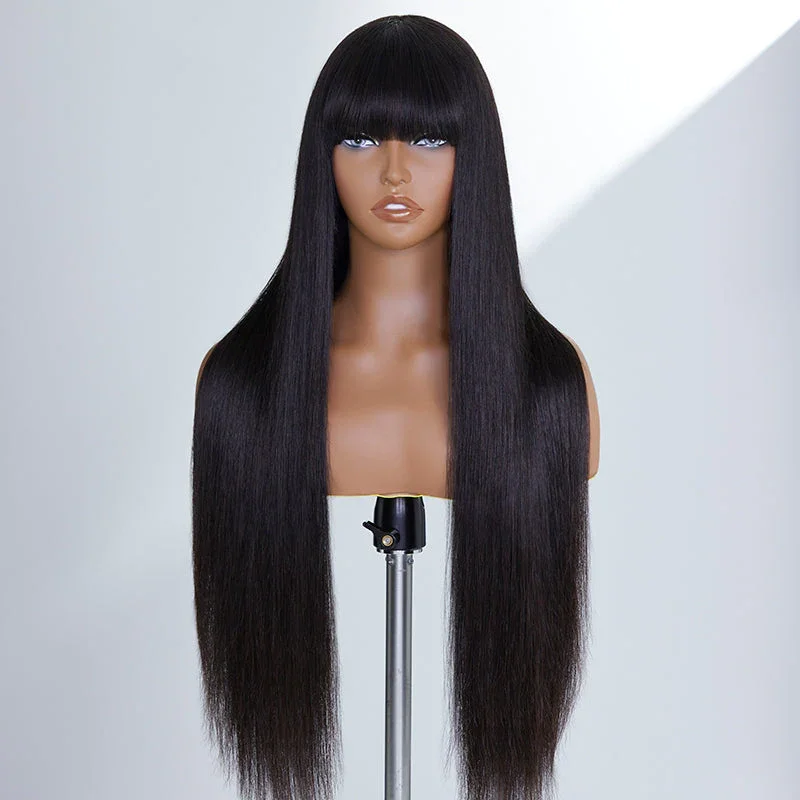 Wholesale Peruvian Straight Human Hair Wig With Bangs Remy Full Machine Made Wigs for Black Women Natural Color Free Shipping