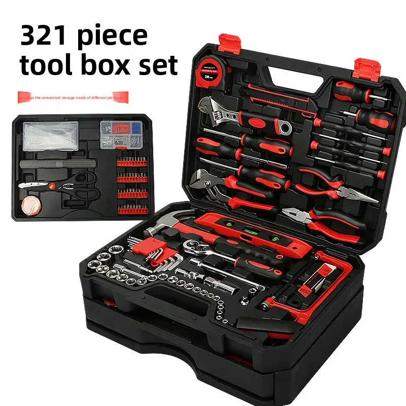 321 Piece Household Hand Tool Set with Storage Case, Carbon Steel Repair Kit Including Wrench Screwdriver Hammer Pliers for