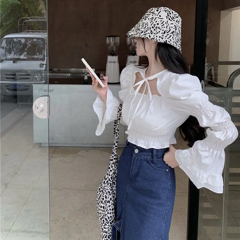 Blouses Women Crops Tender 2022 New Arrival Pure Chic Prevalent Dating Spring Fall Leisure Preppy Style Holiday Fit Mujer Blusas