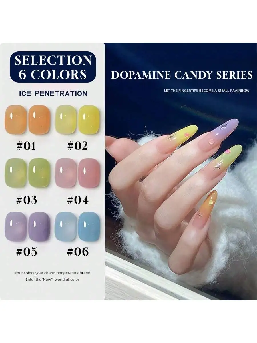 1-6Pcs 15ML Miss Comoy Dopamine Candy Ice Transparent Nail Gel, 2025 Spring Summer Macaron Ice Hues, Salon DIY Special