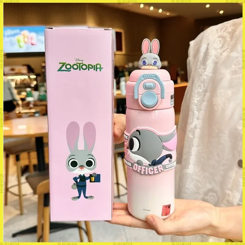 

Disney Zootopia 500ml Stainless Steel Thermos Dual Drinking Straw Cup Nick Wilde Judy Hopps For Kids Anime Fans Fun Gifts