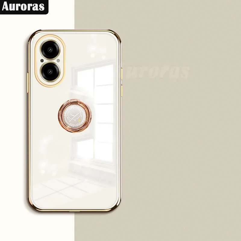 

Auroras For Realme C67 4G Case With Ring Solid Color Electroplate Silicone Shell For Realme C55 C53 C51 Back Cover