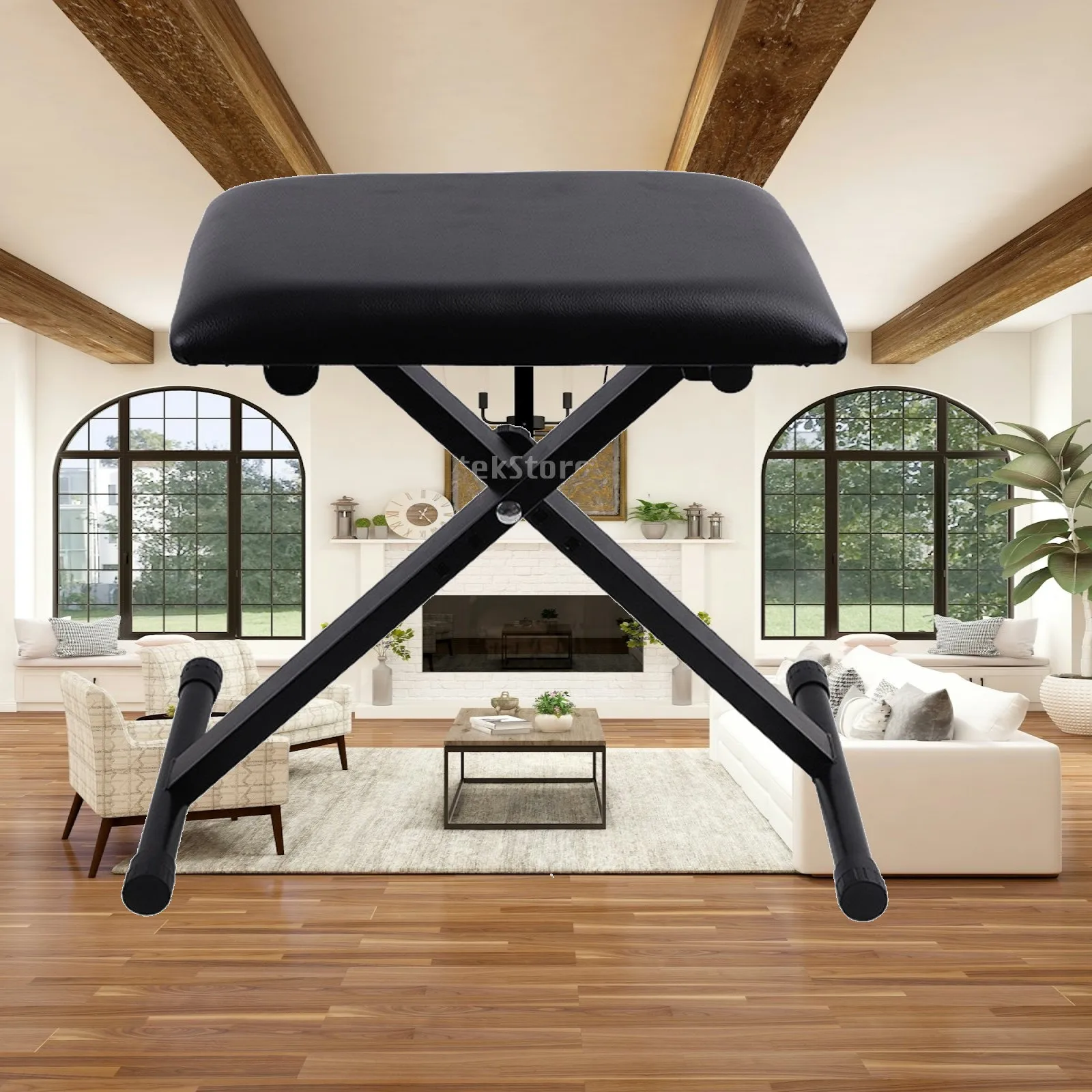 Sturdy Folding Piano Bench Adjustable Height Keyboard Stool with Padded for seat for Musicians Practice Performance Studio Use