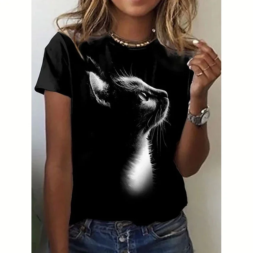 

Fashion Cat Print 3D Women's T-Shirt Cute Harajuku T-Shirt Summer Women's Short Sleeve Oversized Camisole 2022 Unisex Top