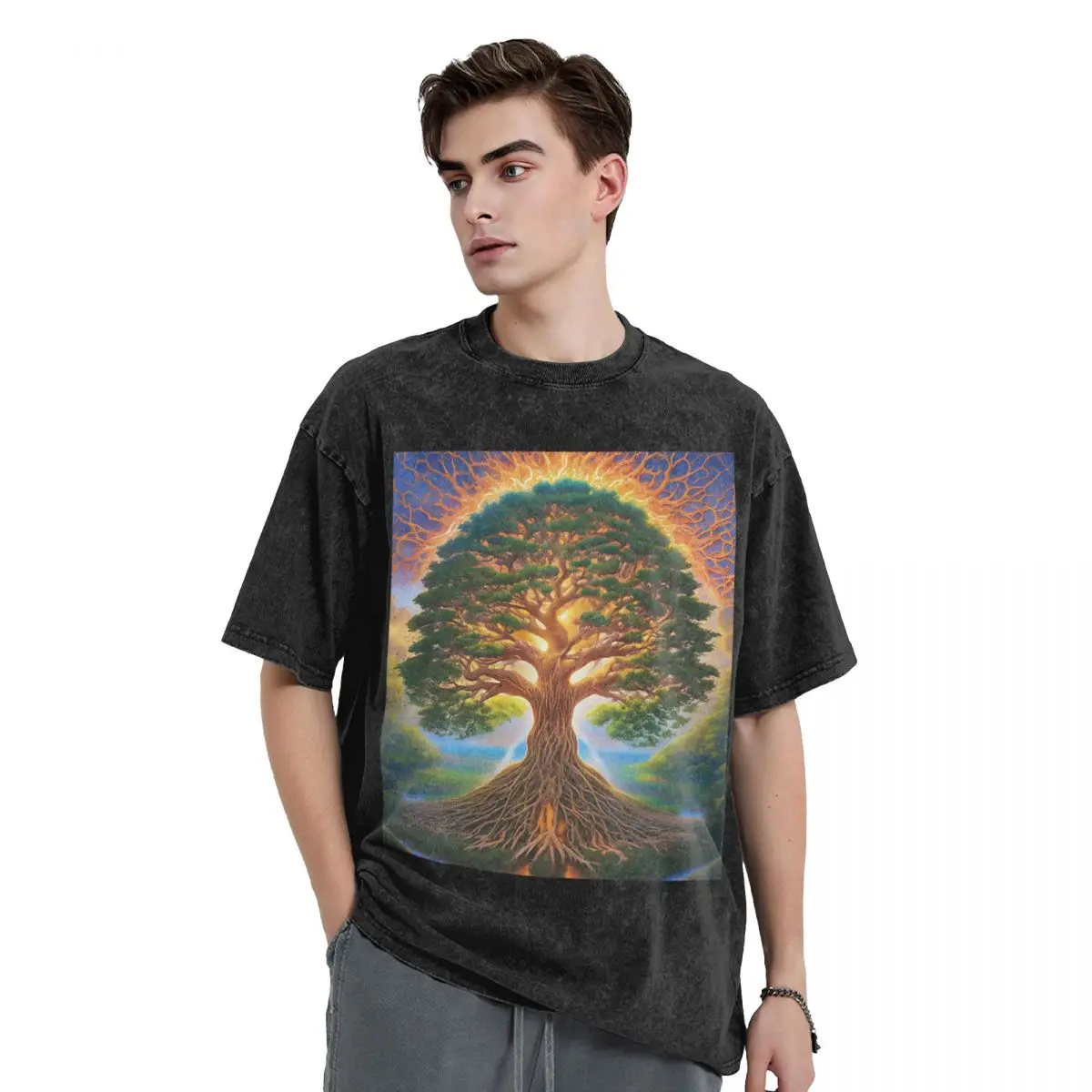Biblical World Tree Of Life 13 Washed T Shirts Harajuku Short Sleeve Hip Hop T-Shirt Streetwear Tops Tees for Men Women