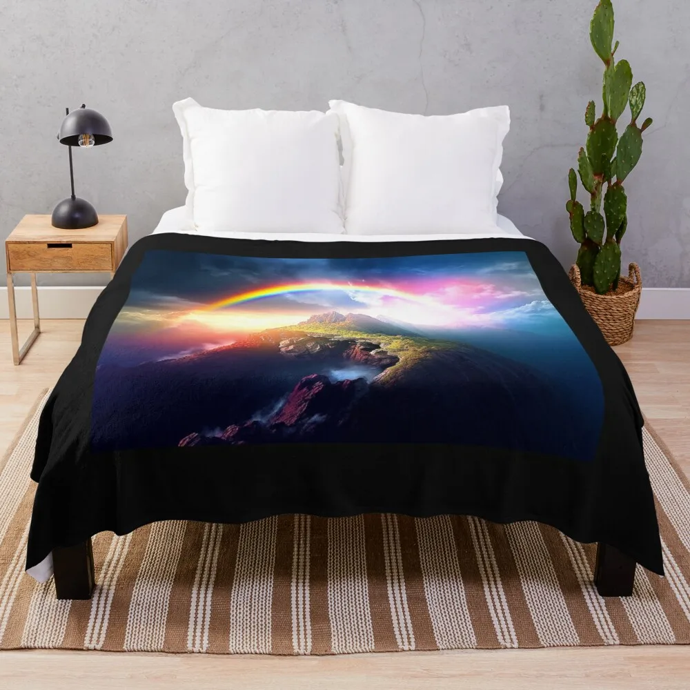 

Colorful Rainbow over Mountain Throw Blanket Large Beautifuls Blankets