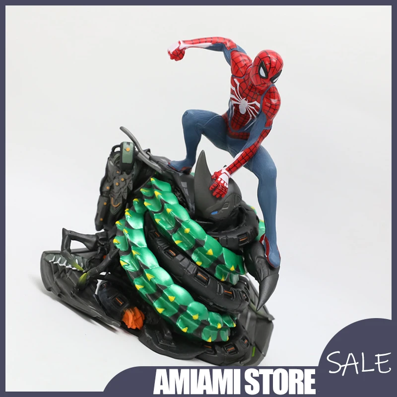 16cm-spider-man-ps4-game-scene-statue-marvel-avengers-model-with-display-case-action-figure-collectible-birthday-gifts-toys-kid