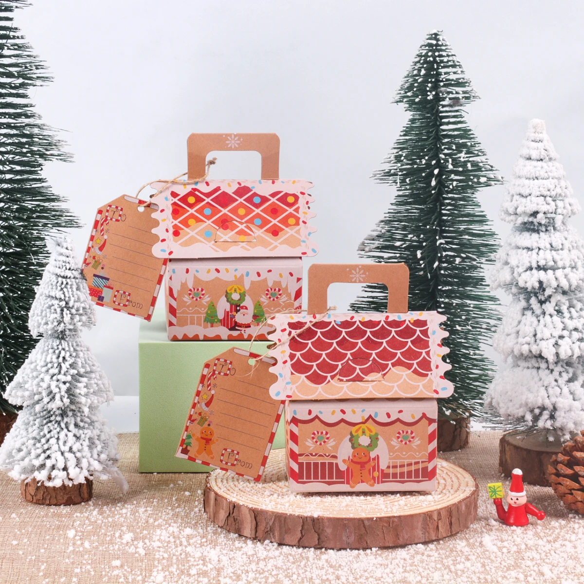 4/8szt Świąteczny domek z piernika w kształcie cukierków Pudełka na prezenty Kraft Paper Cookie Snack Packing Bags Xmas Party Home Decorations Noel