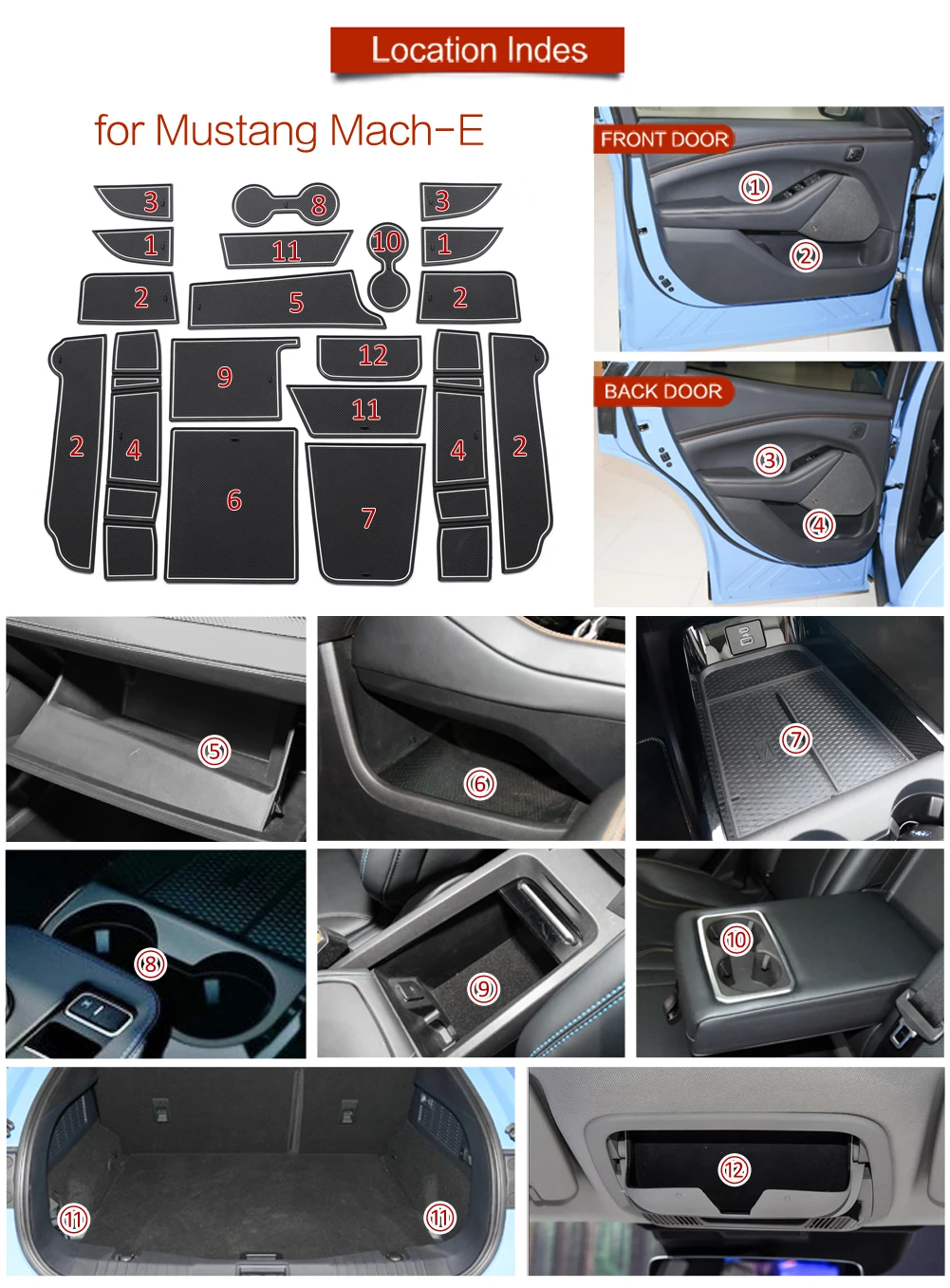 Car Gate Slot Cup Mat for Ford Mustang Mach-E 2021 2022 Anti-Slip Mats Interior Accessories Pad