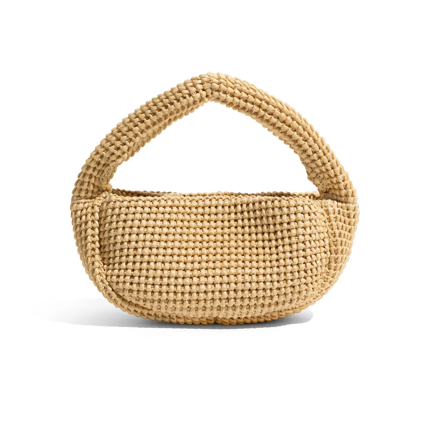 Crocheted Straw Mini Handbag Bag Casual Summer Spring Solid Color Open Tote Bag with Cotton Lining
