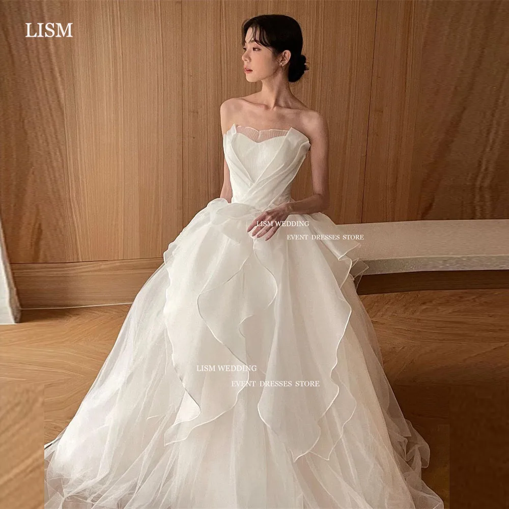 

LISM Elegant A-Line Korea Wedding Dresses Photo Shoot Tulle Sweetheart Floor Length Corset Back Bridal Gowns Plus Size Custom