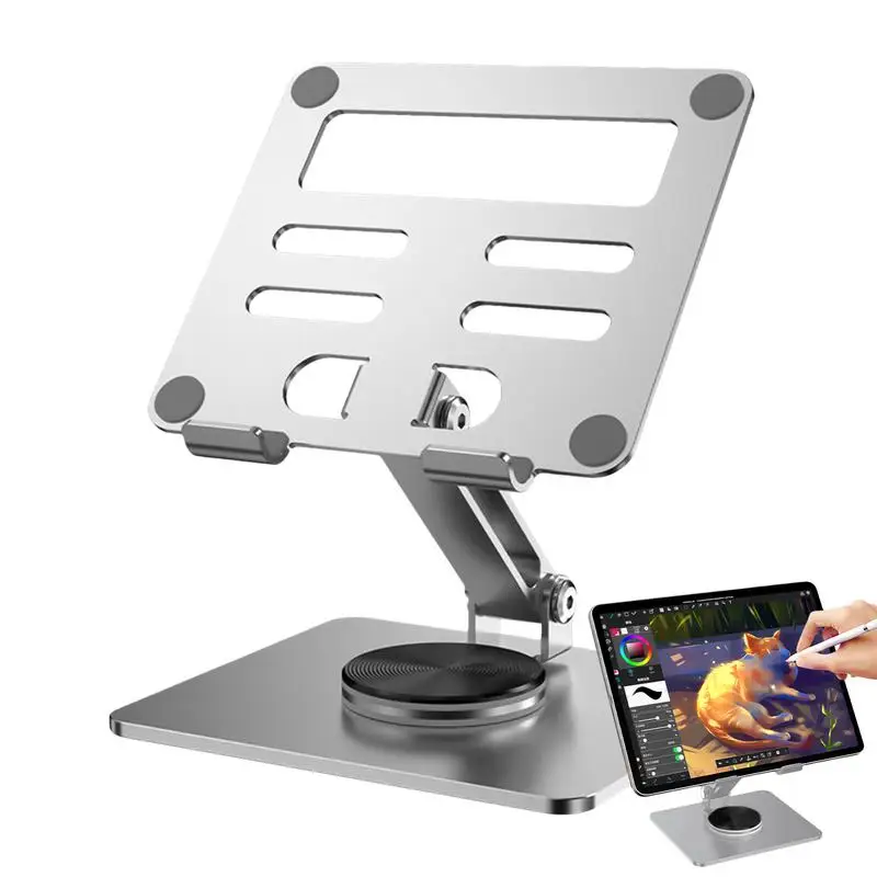 Table Stand Adjustable Tablet Holder Foldable Aluminum Tablet Mount 360 Degree Rotating Portable Monitor Stand Non-Slip Foldable