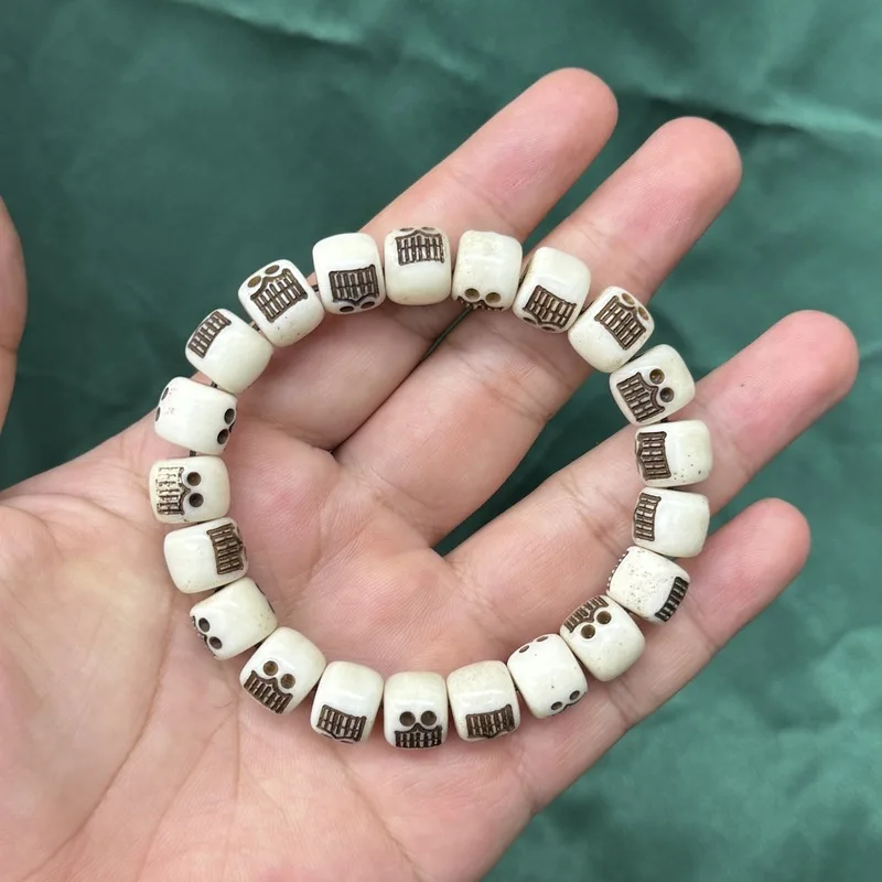 Tibetan-Style Natural Cow Bone Bracelet With 108 Buddhist Prayer Beads And Accessories