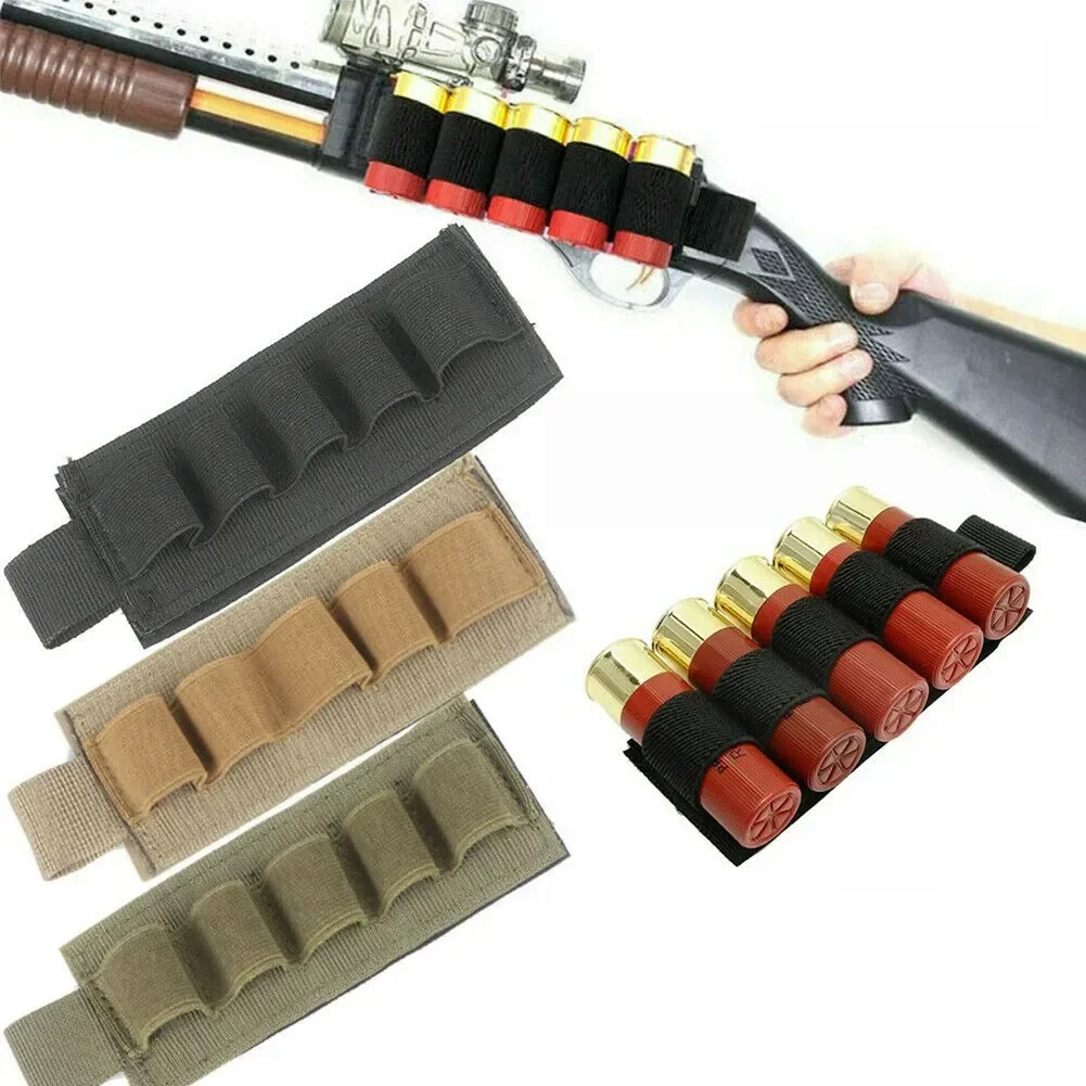 5 Shotgun MOLLE Shotgun Stock Cartridge 12 Gauge Stock Ammo Bag Ammo Carry Rack Mounted Clip Bag Hunting Accessories