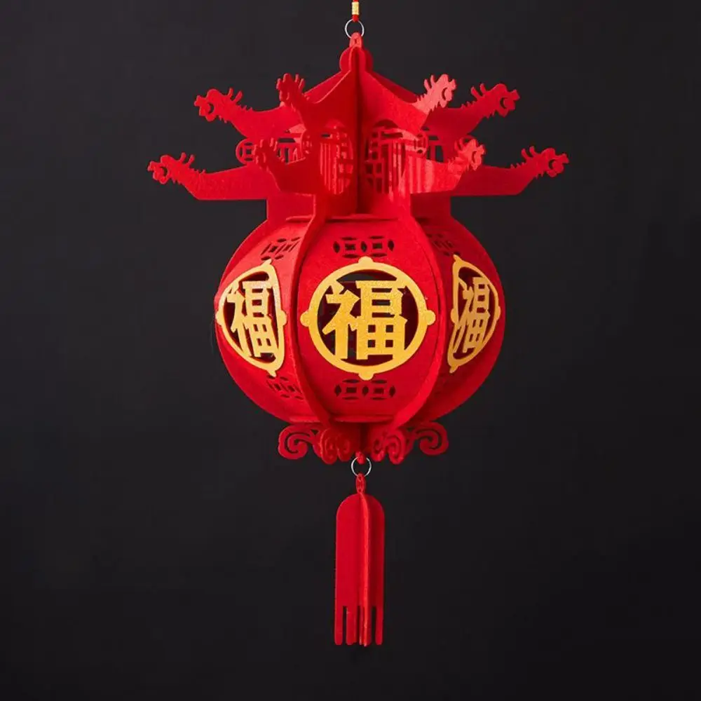 

Decorative Flocking Cloth Red Lanterns Hangable Flocking Fabric Chinese New Year Lantern Reusable with Tassel