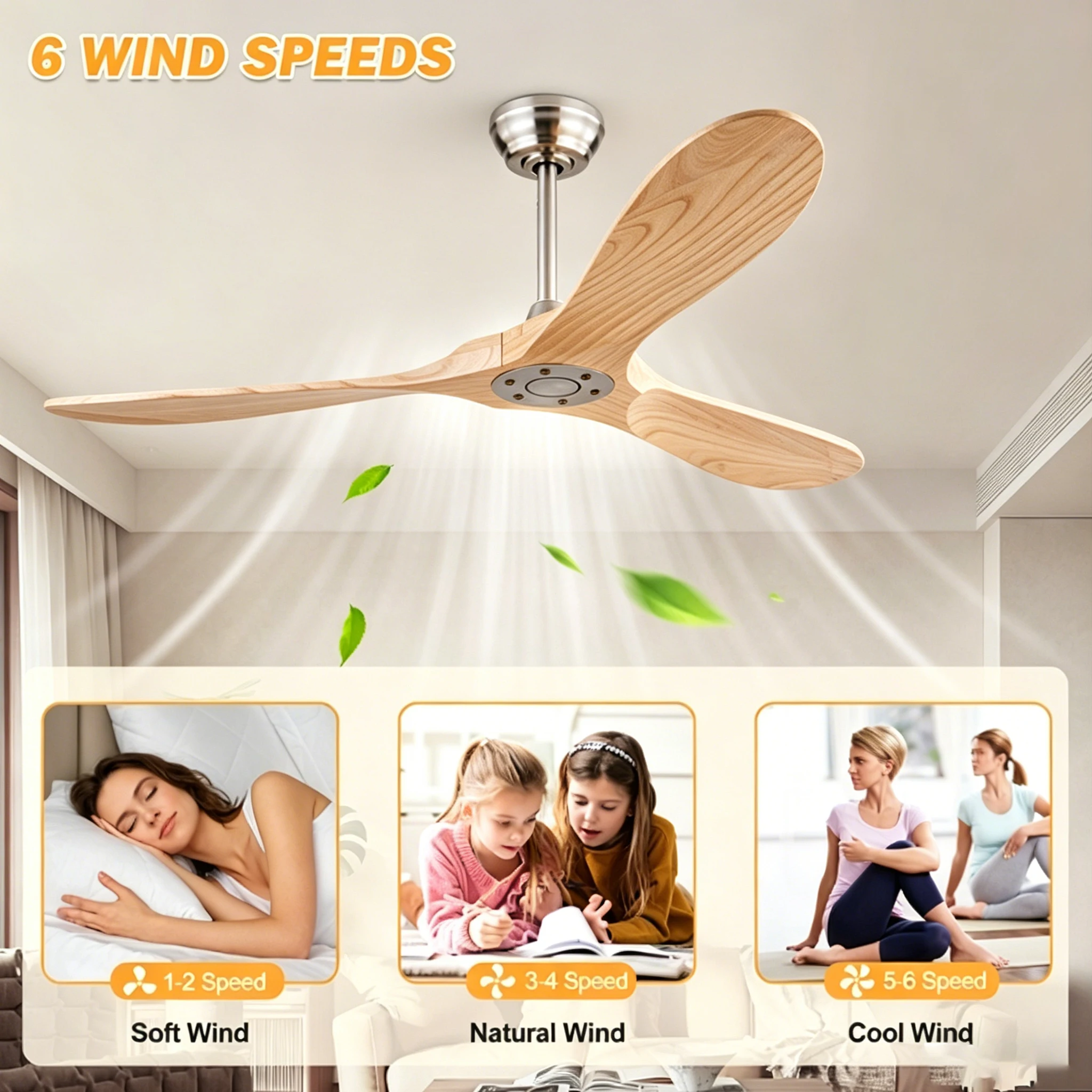 Ceiling Fan 42 52 60 Inch Large Remote Control Electric Fan Reverse Wood Blades High Quanlity Design Wooden Fans for Home