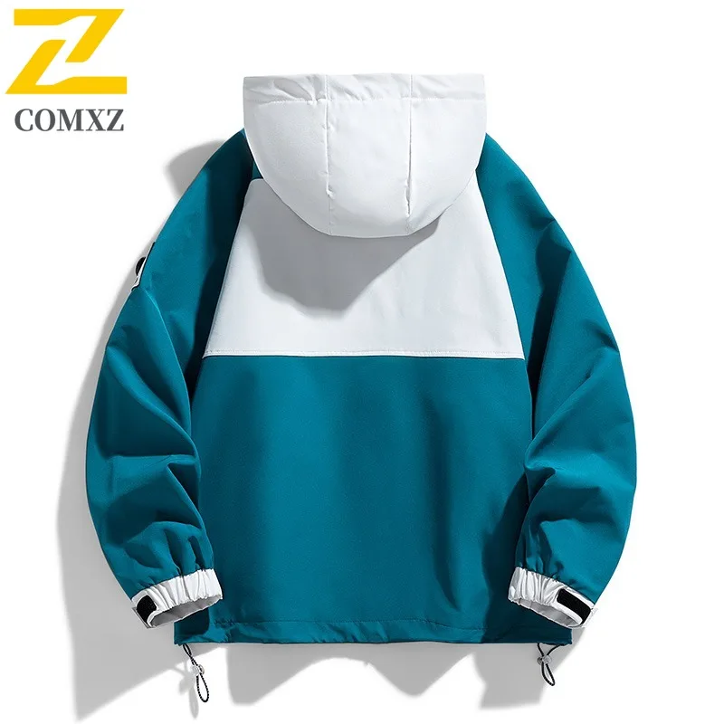 COMXZ Men Jacket Waterproof Hooded Outdoor Adventure Hiking Camping Mountaineering Hunting Windbreaker Coat Autumn Gorpcore Coat