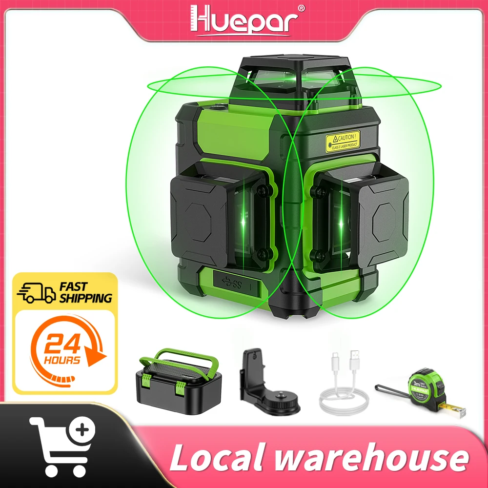 

Huepar 12 Lines Laser Level with Retractable Ruler 3D Cross Line Laser Self-leveling with Pulse Mode & Hard Carry Case