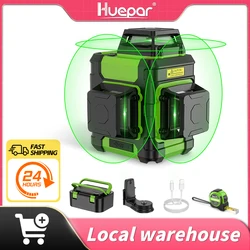 Huepar 12 Lines Laser Level with Retractable Ruler 3D Cross Line Laser Self-leveling with Pulse Mode & Hard Carry Case