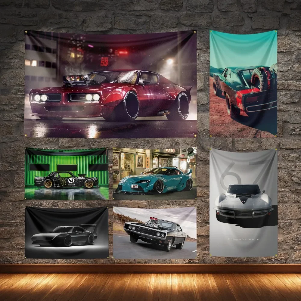 Dodge Charger Modified Super Racing Car Flag Polyester Digital Printing Cars Banner For Decoration