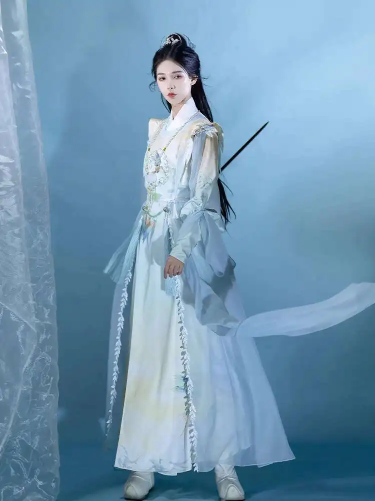 

New Round Neck Robe Antiquities Youthful Feeling Hanfu Suit Yingluo Necklace Yellow Blue White