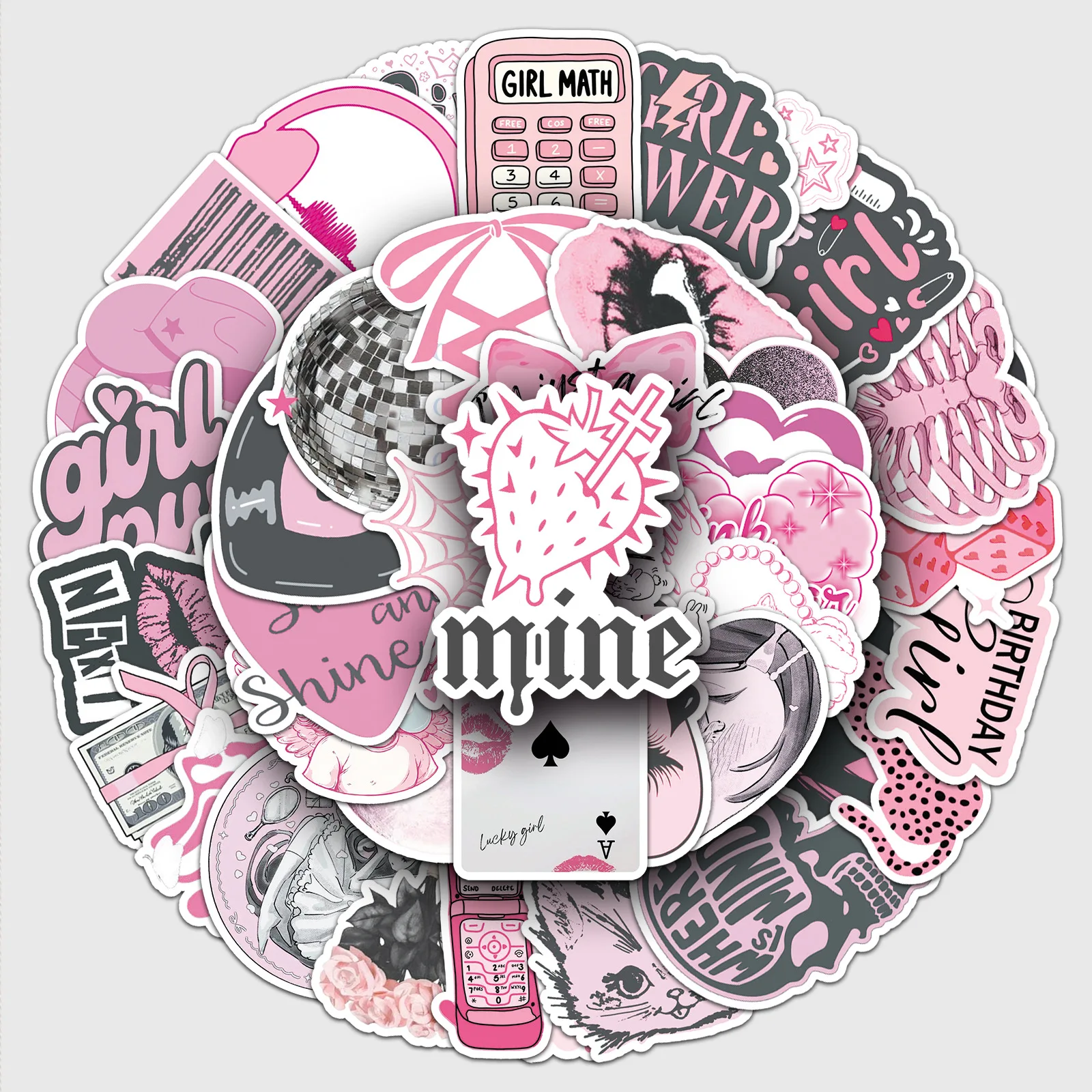 

50PCS Pink INS Style Cartoon Graffiti Sticker Waterproof Decal Toy Creative DIY Decoration Water Cup Stationery Box Scrapbook