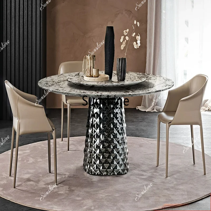 Round dining table with turntable simple large flat-rise villa high-end design restaurant