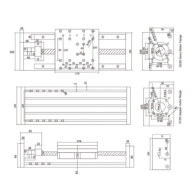 GX150 Sliding Stage Travel 1350-2000mm Z axis CNC Motion Table SFU1605/SFU1610 Ball Screw HGR20 Guide Support Step Servo Motor