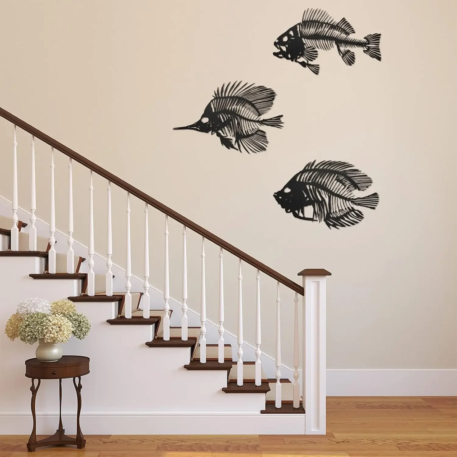3Pcs Black Metal Fish Wall Art, Rustic Nautical Sculpture Decor for Indoor Outdoor Home Office Bedroom Bathroom