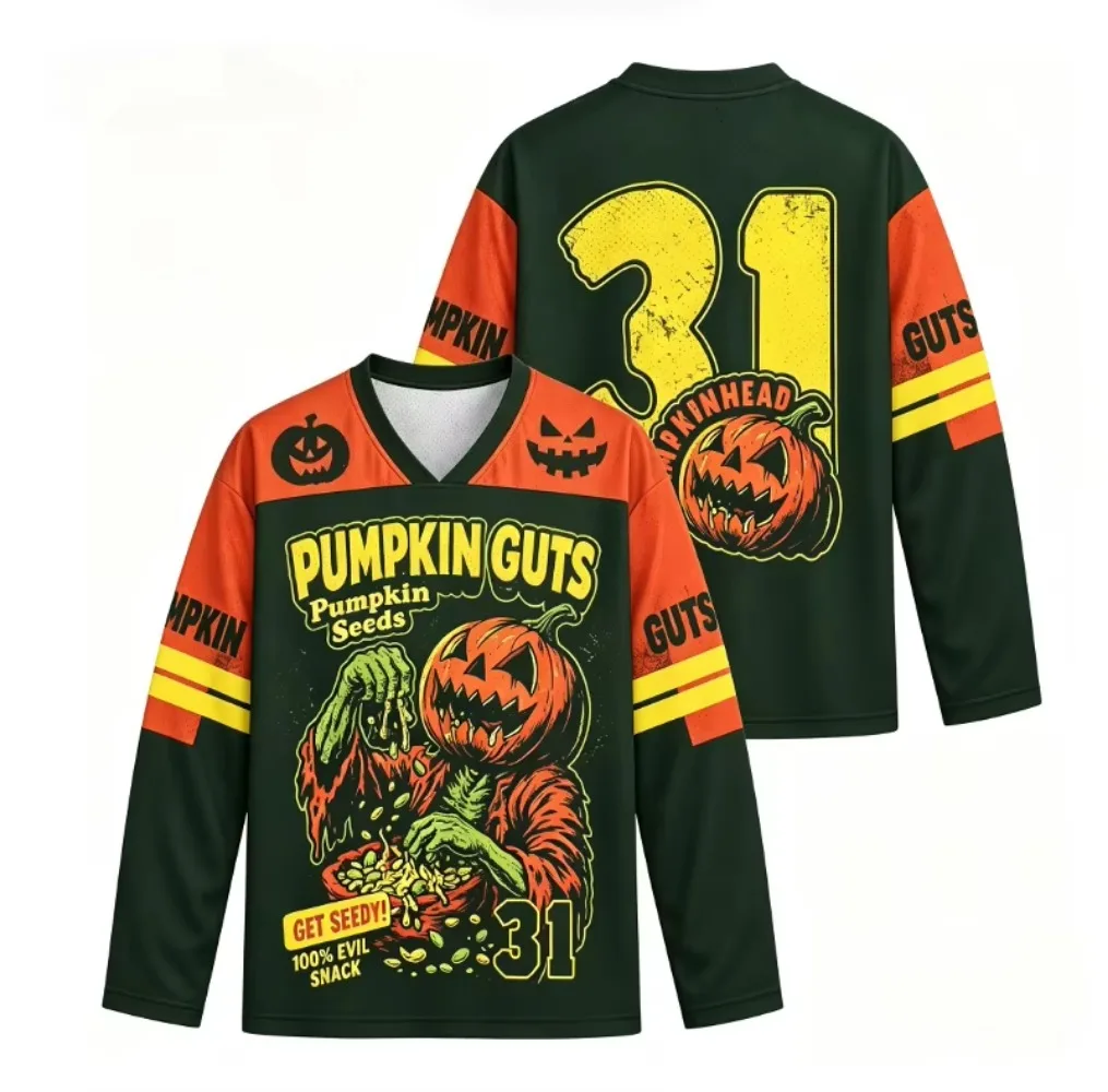 Haut de sport cosplay pour homme, imprimé 3D, motif citrouille monstre d'Halloween, col en V, manches longues, coupe ample, respirant, séchage rapide, idéal printemps-automne