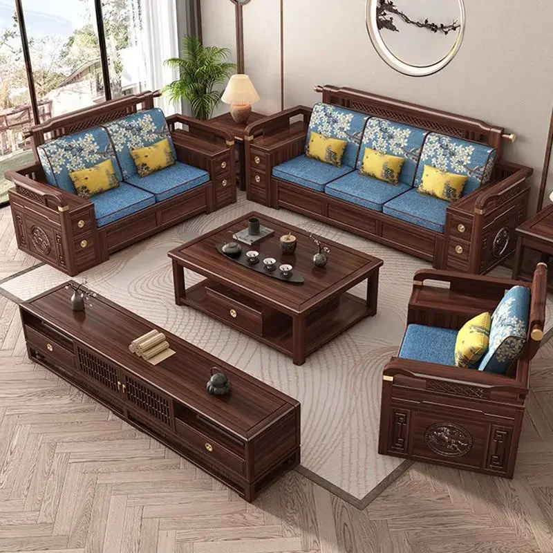 Customizable North American black walnut sofa minimalist retro style high box storage winter and summer sofa combination