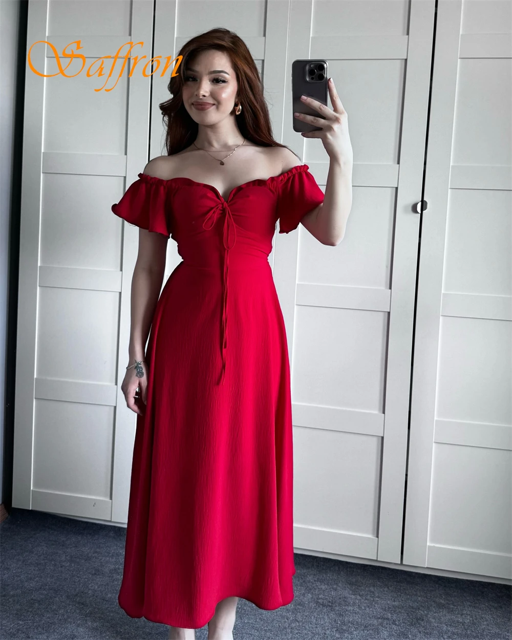 Customized Elegant Square Collar Evening Dress and Simple Jersey Special Occasion Gowns and Classic Short Sleeves Prom Dresses