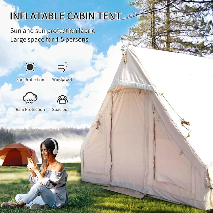 2026 4 Season Air Tent Family Cabin House Self-Supporting Glamping Oxford Cloth Automatic Inflatable Glamping Tent with Pump