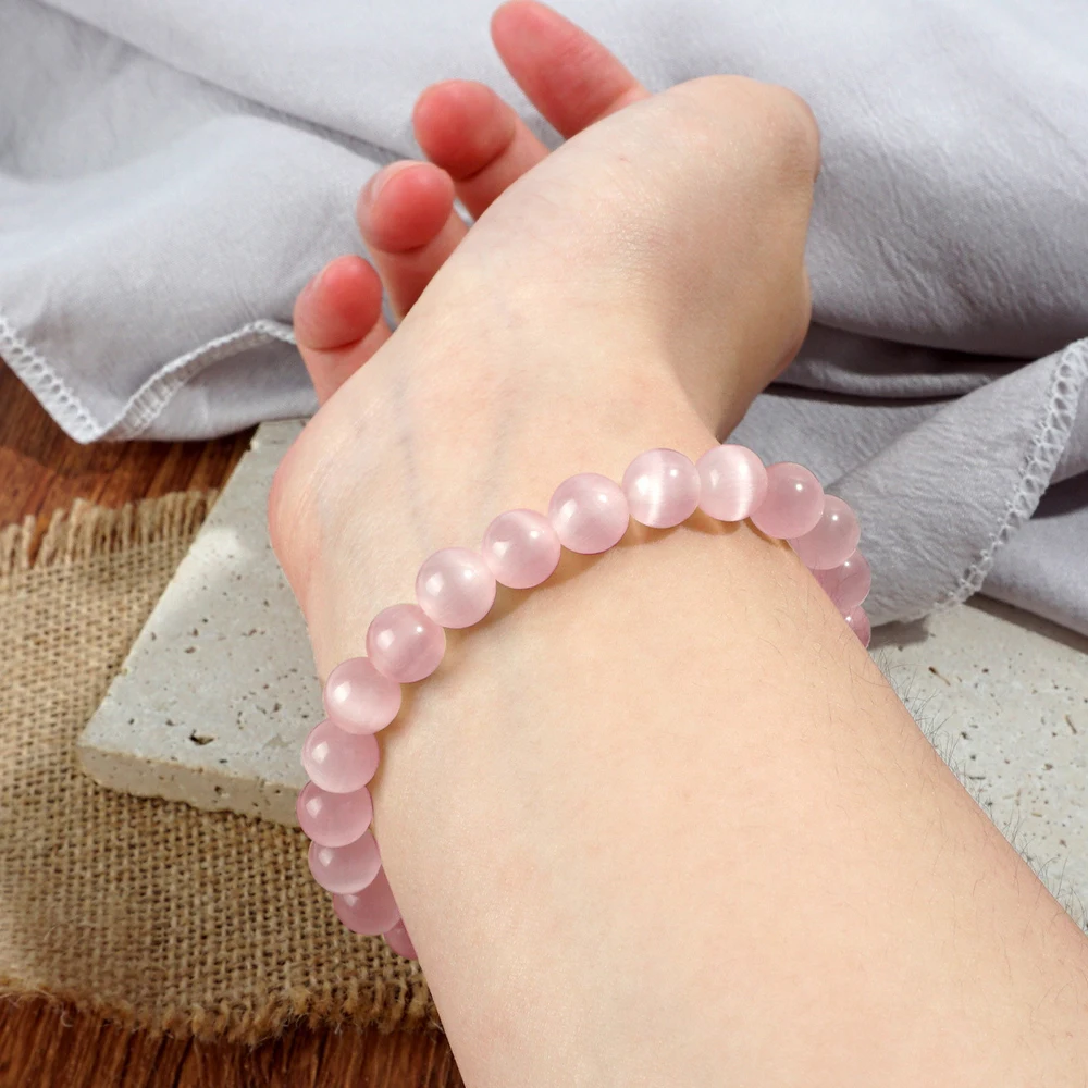 

Women Wish Stone Moon Beads White Pink Blue Green Cat Eye Round Loose Beads Elegant Happy Stone Girl's 8 mm Making DIY Bracelet