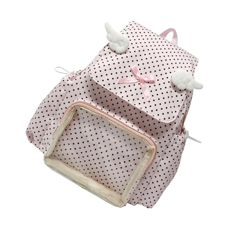 340D Functional Clear Backpack Trendy Dot Wear Resistant Nylon Construction Spacious Daypack Travel Companion