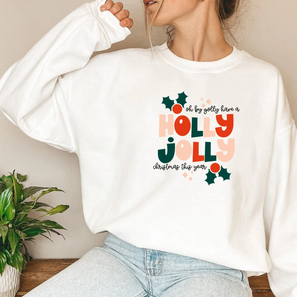 Sudadera con capucha de Navidad para hombre y mujer, suéter Unisex con cuello redondo, Estilo Vintage, de acebo y Jolly