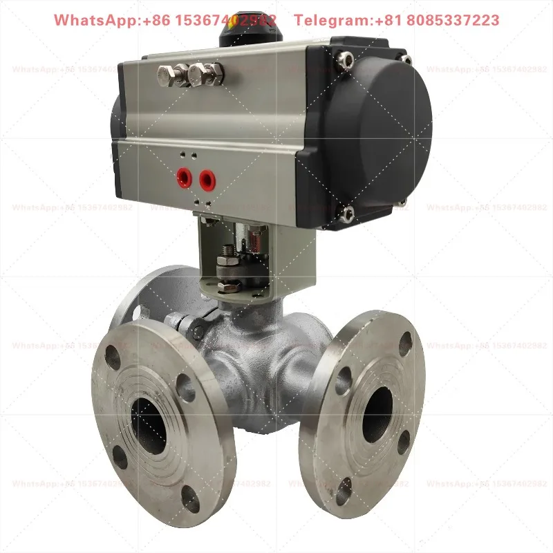Q644/5F-16P Pneumatic Three way Stainless Steel Ball Valve T-shaped Diverter L-shaped Reversing Guide Valve DN40 50 100