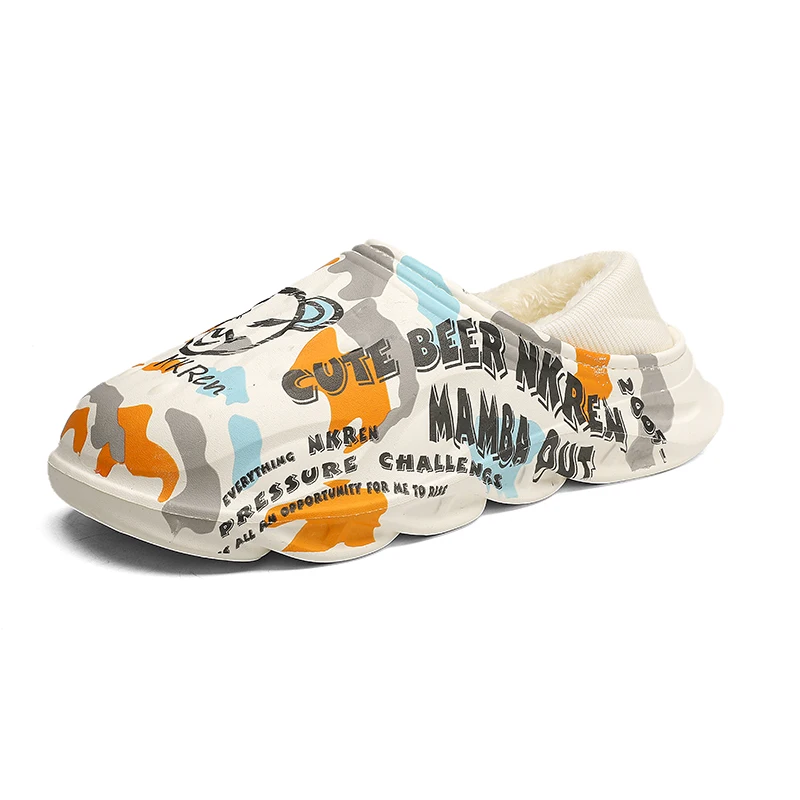 

Модные зимние меховые тапочки для мужчин, теплая домашняя хлопковая обувь, непромокаемая уличная садовая обувь, сабо без шнуровки, сандалии-полушлёпанцы