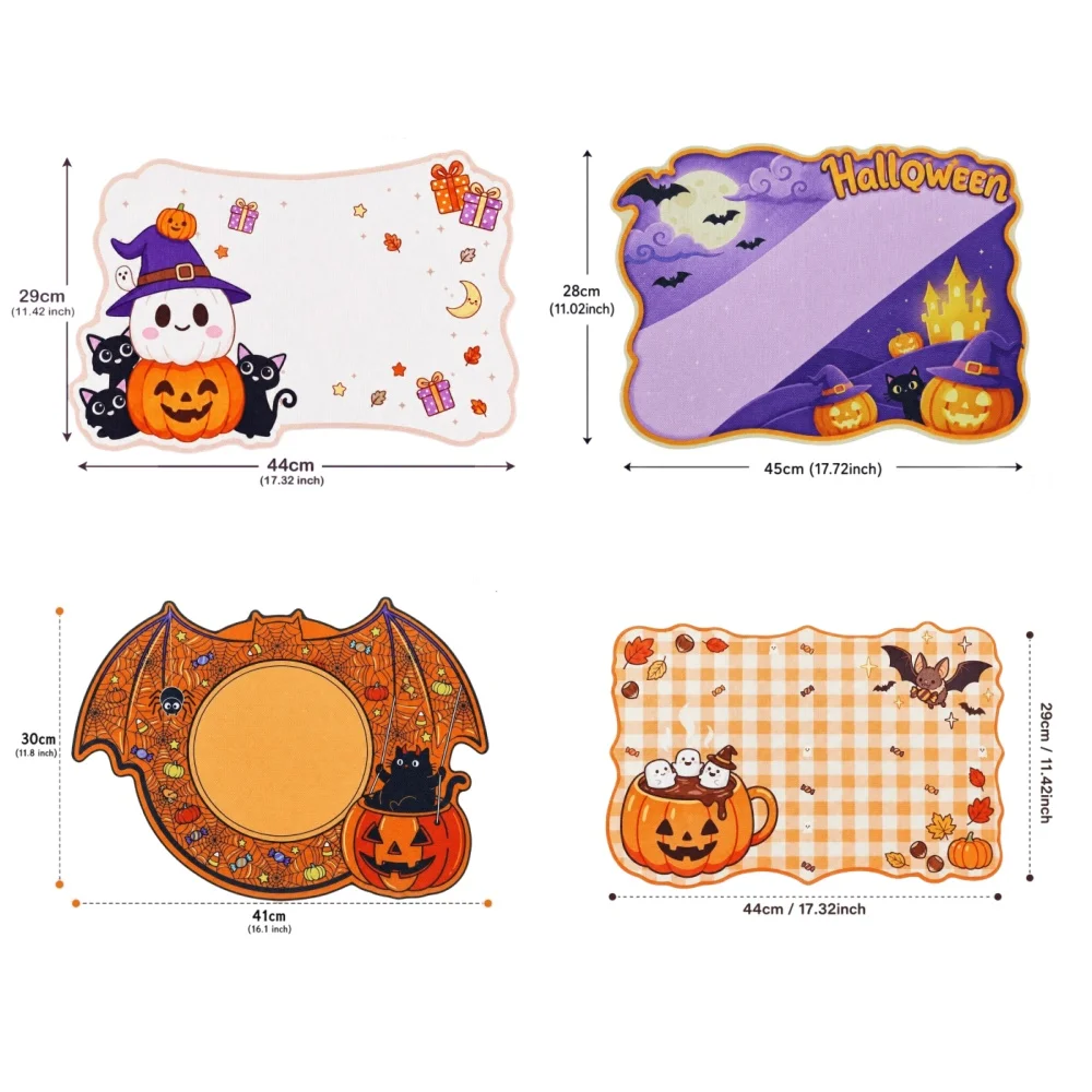 4/8pcs cartoon design Halloween placemats are suitable for Halloween family dinners and holiday parties