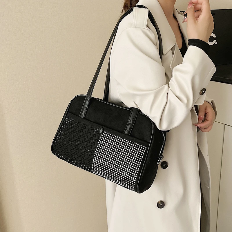 حقيبة كتف عصرية من حجر الراين للنساء جديدة ذات سعة كبيرة وتصميم سحاب حقائب يد كاجوال للركاب #2