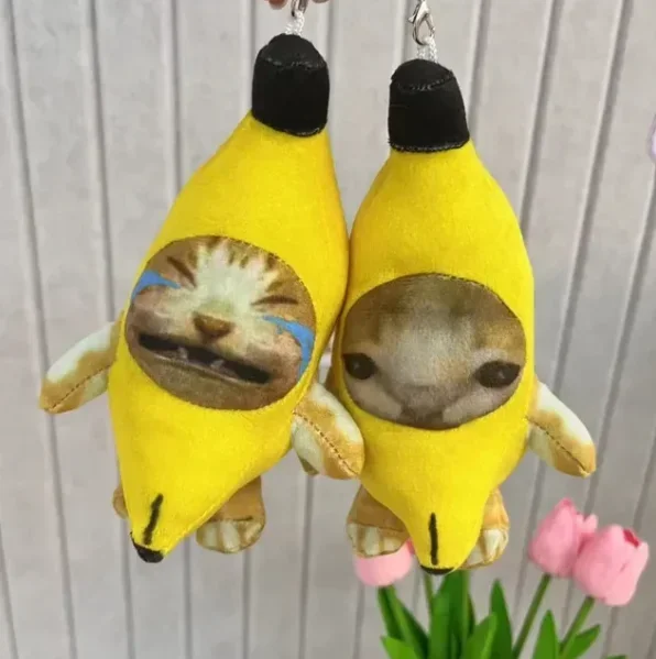 2023 nuevo creativo plátano gato colgante de felpa lindo gato plátano llorando gato feliz divertido llavero colgante muñeca accesorios regalo Craze
