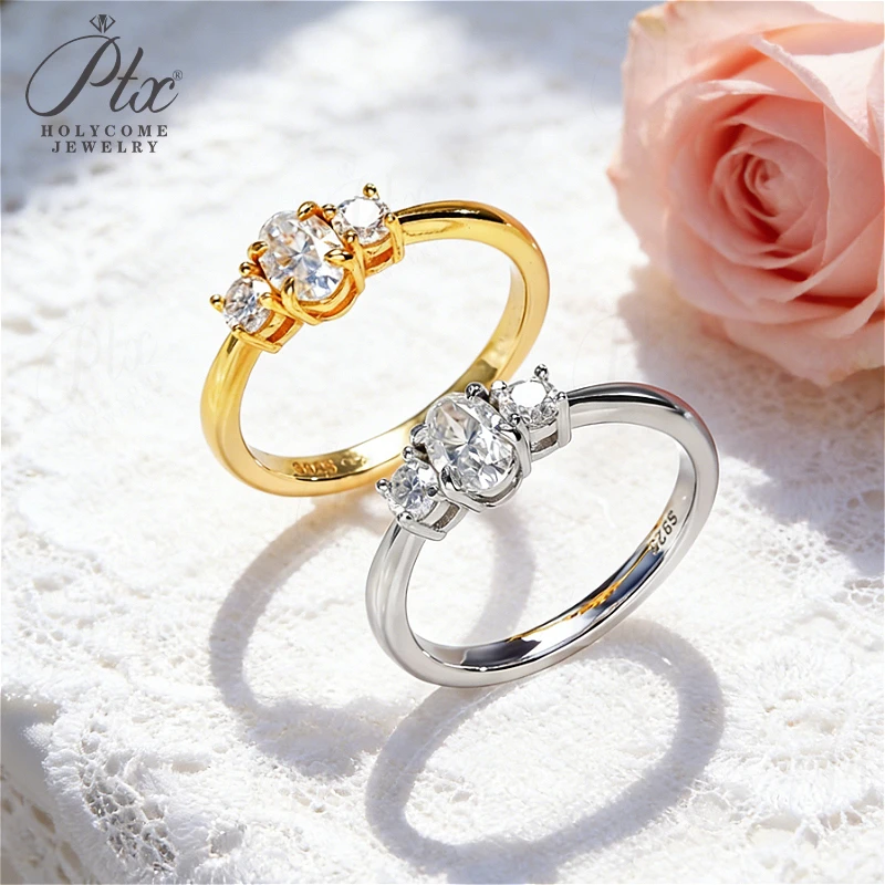 

Ring Oval Round Cut Moissanite D Color VVS1 Clarity 925 Sterling Silver Anniversary Gift Wedding Proposal Band Hypoallergenic