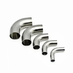 19mm-108mm SS304/316 Stainless Sanitary  90 Degree Elbow Lengthen  Seamless Welding Pipe Fitting  polishing Food grade