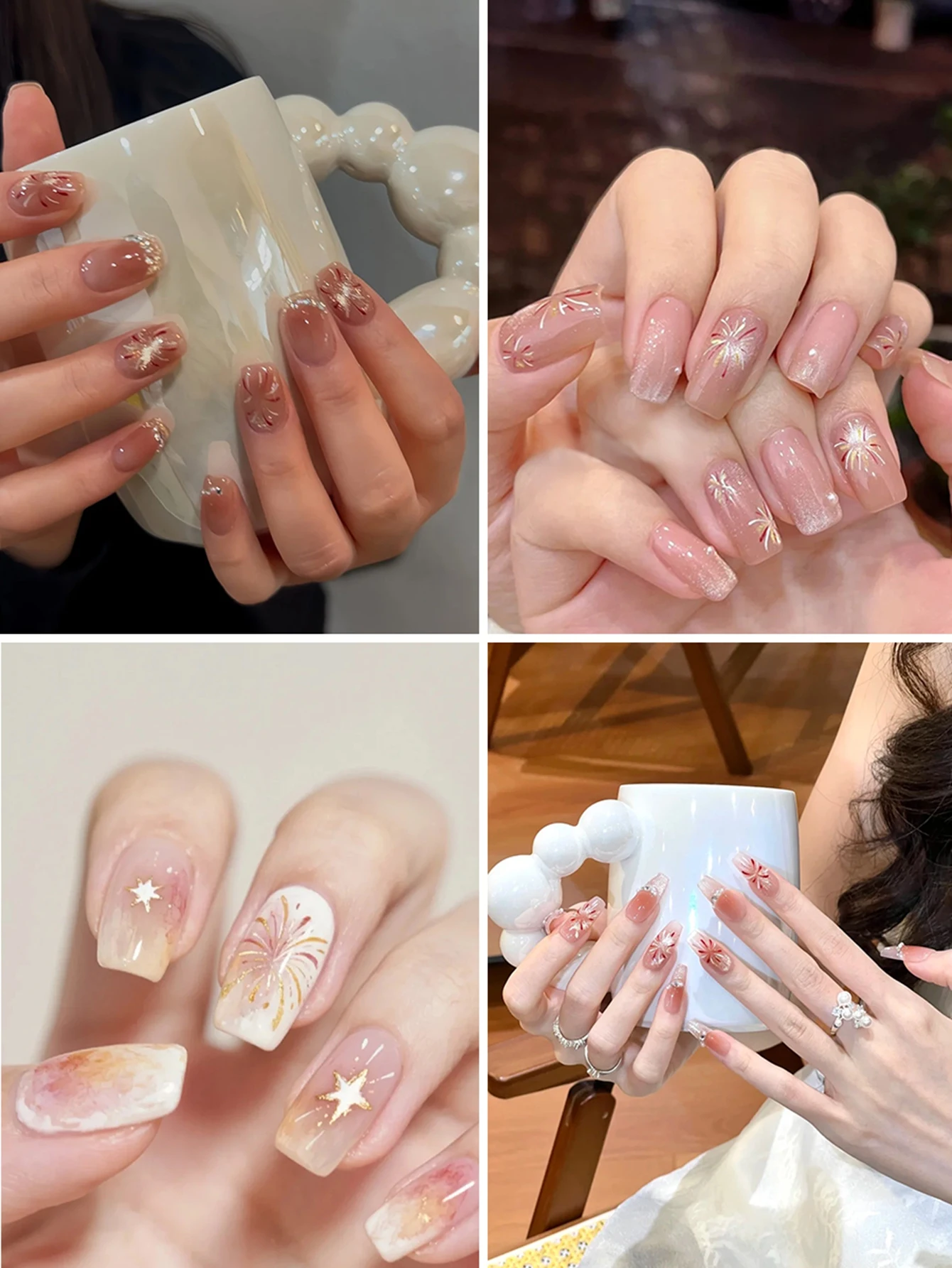 3/6/12 fogli Fuochi d'artificio Adesivi per nail art Festival metallizzato Decalcomanie glitter Decorazioni per unghie autoadesive per feste e vacanze